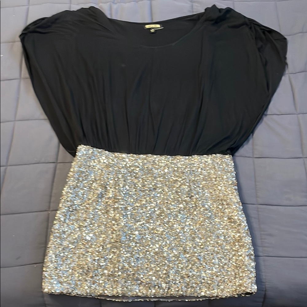 Black Top Dress with Silver/Gold Sequin Skirt